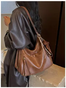 Vrouwen vintage grote capaciteit bruin leer schoudertas dagelijks pendelen hobo tas