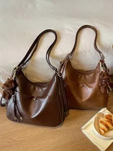 Retro dames schoudertas met grote capaciteit en schattige berenhanger hoofdafbeelding