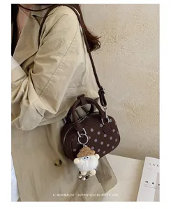 Korean niche polka dot bowling bag, trendy autumn handbag and shoulder crossbody bag.