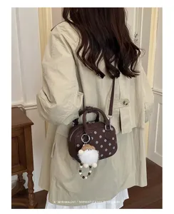 Korean niche polka dot bowling handbag, autumn casual trendy crossbody and shoulder bag.
