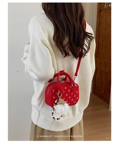 Korean niche polka dot bowling bag, stylish autumn shoulder and crossbody bag for women.