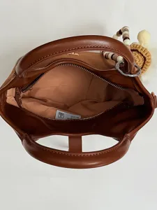 Brown leather women handbag minimalist shoulder bag casual commuting crossbody bag fashion
