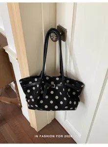 Borsa shopper nera a pois grande capacità borsa a spalla casual borsa da donna elegante