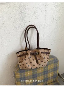 Borsa tote elegante in tela a pois grande capacità borsa a tracolla casual da lavoro