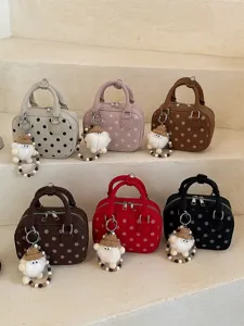 Chic Korean style polka dot bowling handbag, trendy shoulder and everyday crossbody bag.