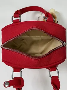 Chic red bowling handbag for women, stylish Korean style shoulder messenger bag for daily use.