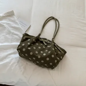 Borsa shopper grande a pois verde oliva, elegante borsa a spalla per il lavoro quotidiano.