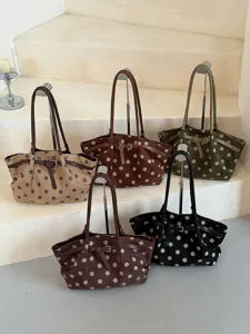 Borsa tote alla moda a pois di grande capacità per donna, elegante borsa a spalla da lavoro.