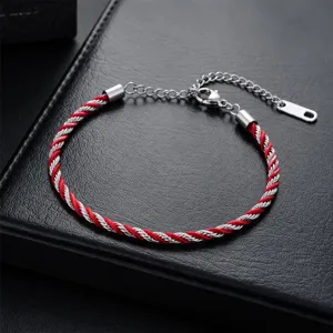 Bracelet en acier titane tressé rouge et argent élégant pour femmes et hommes, bijoux.