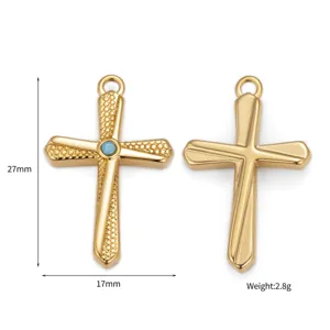 Ciondolo Croce Oro DIY Gioiello Turchese Accessorio Placcato Oro 18K 27x17mm