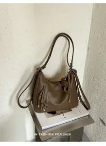 Brown PU Leather Vintage Hobo Shoulder Backpack Large Capacity Casual Commuting Tote Bag