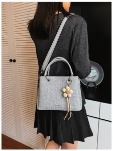 Bolso bandolera de lona gris bolso de mano chic bolso de mujer con colgante de flor