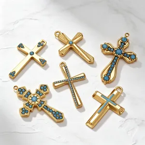 Ciondoli a croce dorati con pietre blu set di ciondoli fai da te per creazione gioielli