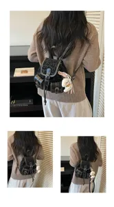 Mochila de moda coreana de tendencia con múltiples bolsillos y solapa de leopardo casual
