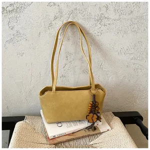 Koreanische Mode PU Leder Schulter Handtasche mit charmantem Holzblume Anhänger.