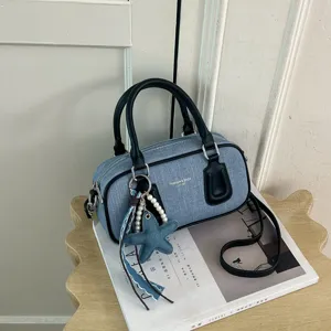 Denim boston handbag retro shoulder crossbody pillow bag with starfish pendant for women