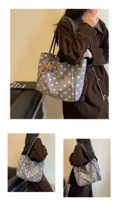Sac cabas bandoulière minimaliste élégant à pois grande capacité pour les femmes.