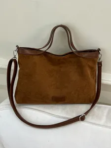 Damen Minimalistische Wildlederimitat Große Kapazität Tote Bag Koreanischer Lässiger Stil Schlichte Pendler Umhängetasche Retro Hobo Handtasche