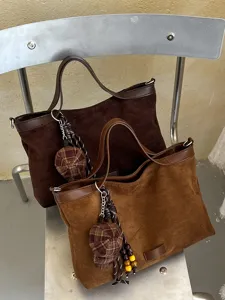 Große lässige Wildleder Handtasche koreanischer Stil Umhängetasche für Damen Shopper Tasche