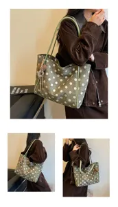 Sac cabas à pois décontracté pour femme grande capacité sac d'épaule vintage pour le travail