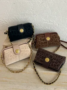 Vintage Leo-Muster Umhängetasche mit Metallkette modische Damen Crossbody Tasche
