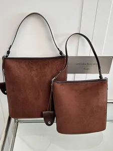 Borsa a Secchiello da Donna in Finta Scamosciata Vintage Retro Leopardata Cachi Marrone Borsa a Tracolla Minimalista
