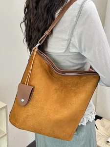 Donne vintage marrone camoscio borsa a tracolla casual hobo crossbody secchio borsa giorno