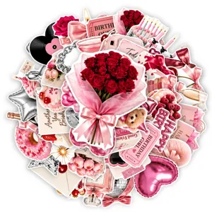 Autocollants décoratifs étanches mignons esthétiques roses pour journal et coque de téléphone.
