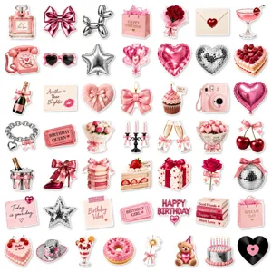 50pcs autocollants esthétiques roses mignons étanches en vinyle pour coque de téléphone journal