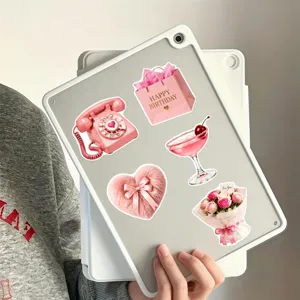 Autocollants décoratifs étanches roses mignons pour coque de téléphone et journal
