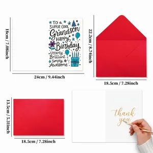 Birthday greeting card set for grandson with red envelope and custom message card.