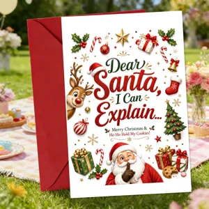 Weihnachtskarte mit rotem Umschlag, lustiges weihnachtliches Design für Geschenke und Grüße