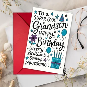 Creative Birthday Greeting Card For Grandson Coated Paper Hand-Drawn Illustration Style With Red Envelope Personal Birthday Card