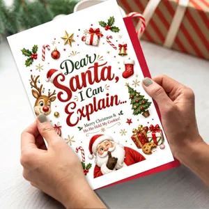 Lustige Weihnachtsgrußkarte mit Weihnachtsmann und Umschlag für festliche Wünsche und Geschenke