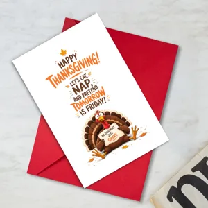 Dettaglio biglietto auguri Thanksgiving, illustrazione tacchino divertente, design di auguri.