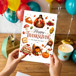 Thanksgiving greeting card cute turkey pumpkin illustration holiday blessing card for gifts
