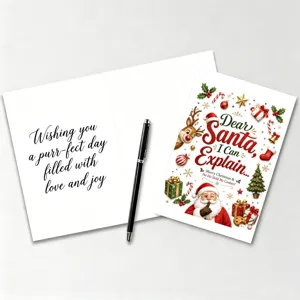Weihnachtsgrußkarte mit süßem Weihnachtsmann-Design und Umschlag für Festtagswünsche.