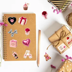 Joli ensemble d'autocollants décoratifs rose esthétique pour journal, coque et loisirs créatifs.