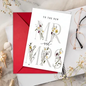Wedding Congratulation Greeting Card With Red Envelope Mr And Mrs Anniversary Blessing Card Paper Gift For Newlyweds Couples