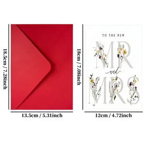 Wedding greeting card set with red envelope and floral Mr and Mrs design for couples gifts.