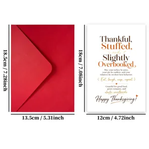 Set di biglietti d'auguri del Ringraziamento con busta rossa, design di testo autunnale, carta.