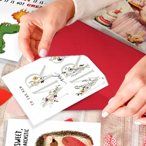Wedding greeting card set with floral letters and red envelope for newly married couples.