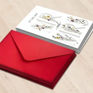 Minimalist wedding greeting card set with red envelope, perfect for newlyweds and couple gifts.