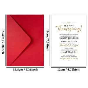 Set di biglietti d'auguri per il Ringraziamento con busta rossa e design divertente
