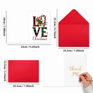 Set di biglietti d'auguri natalizi con buste rosse, design festivo e bellissimo messaggio.