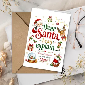 Set di biglietti d'auguri di natalizi con simpatico design di Babbo Natale e busta.