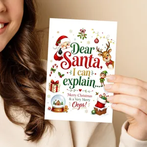 Divertente biglietto d'auguri natalizio con simpatici cartoni e messaggi festivi.