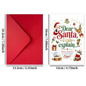 Set di biglietti di auguri di natalizi e busta rossa con simpatico design di Babbo Natale.