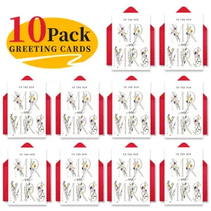 10 pack wedding greeting cards set with red envelopes, simple new couple blessing cards gift.