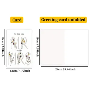 Minimalist wedding greeting card with floral design, folded 12x18cm and unfolded 24x18cm.